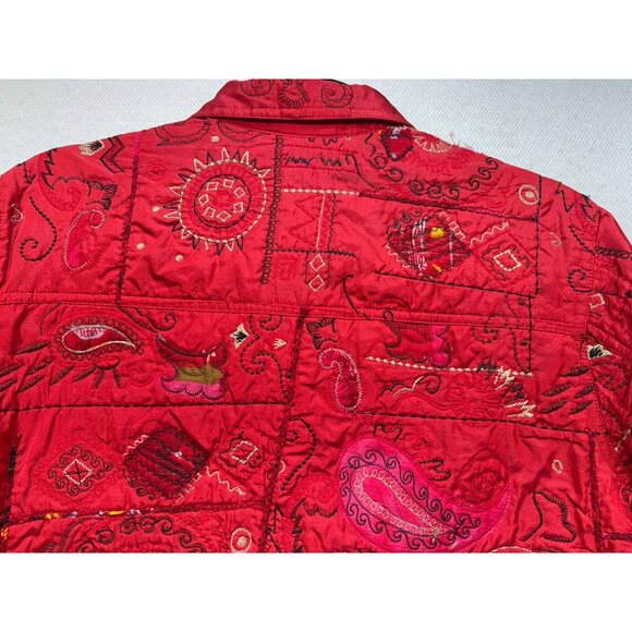 Laura Ashley Womens Embroidered Quilted Jacket L Red Stain Designed - Picture 12 of 14
